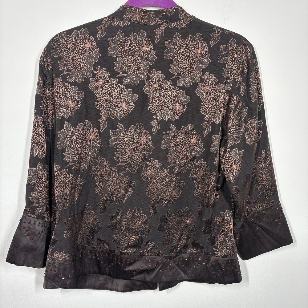 VTG Monsoon Womens Embellished Oriental Top Size 10 Brown Y2K Floral Silk Blend - Picture 3 of 13